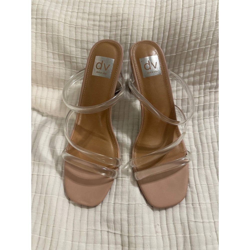 Dolce Vita Myla Jelly Clear Strap Block Heel Sandals Nude Tan Square Toe Size 9